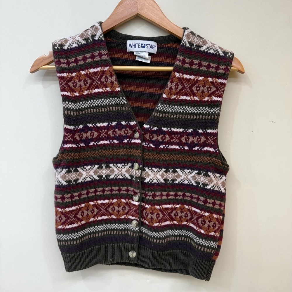 Vintage White Stag Fair Isle Pattern Sweater Vest Size Small